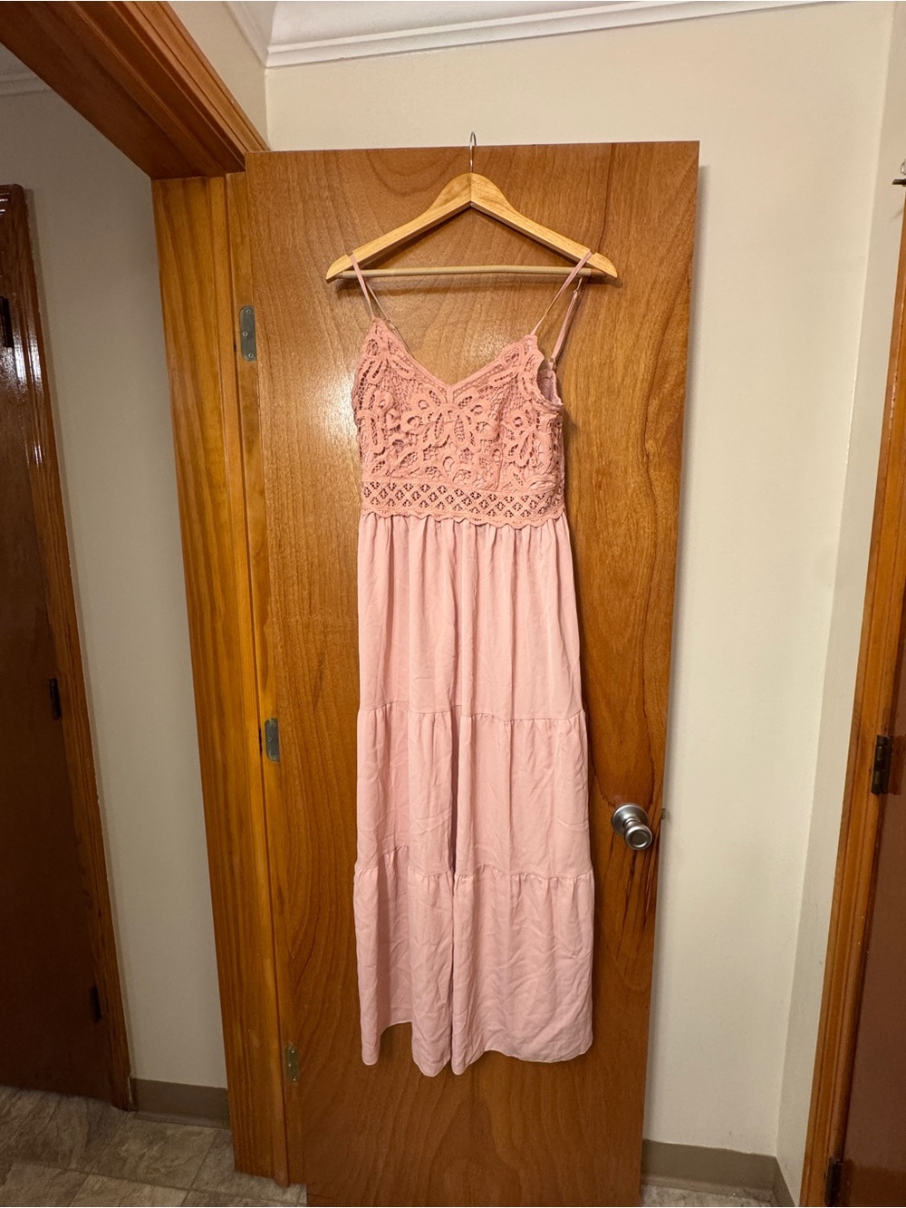 Dokuritu Women's Summer Solid Color Beach Crochet Lace Dress, Pink